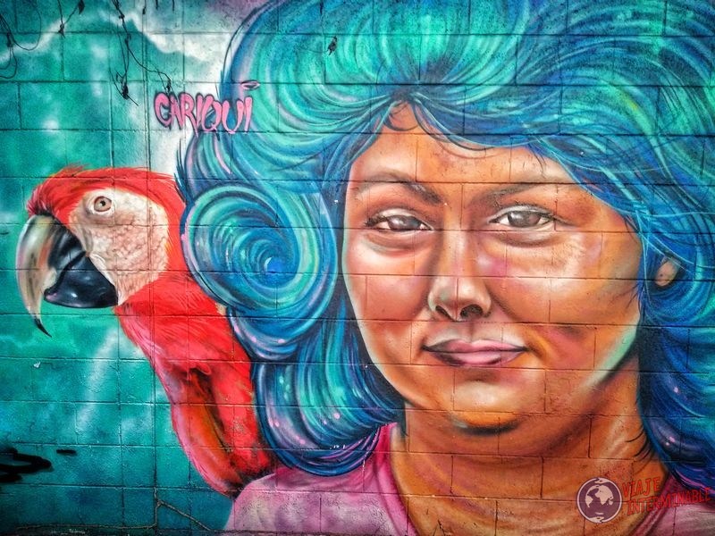 Grafiti guacamayo y señora El Salvador